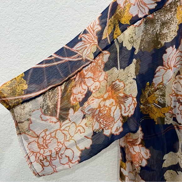 Floral Style & Co Kimono, Navy, Orange, Gold size L - Picture 4 of 7